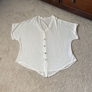 White knit blouse, button down, large